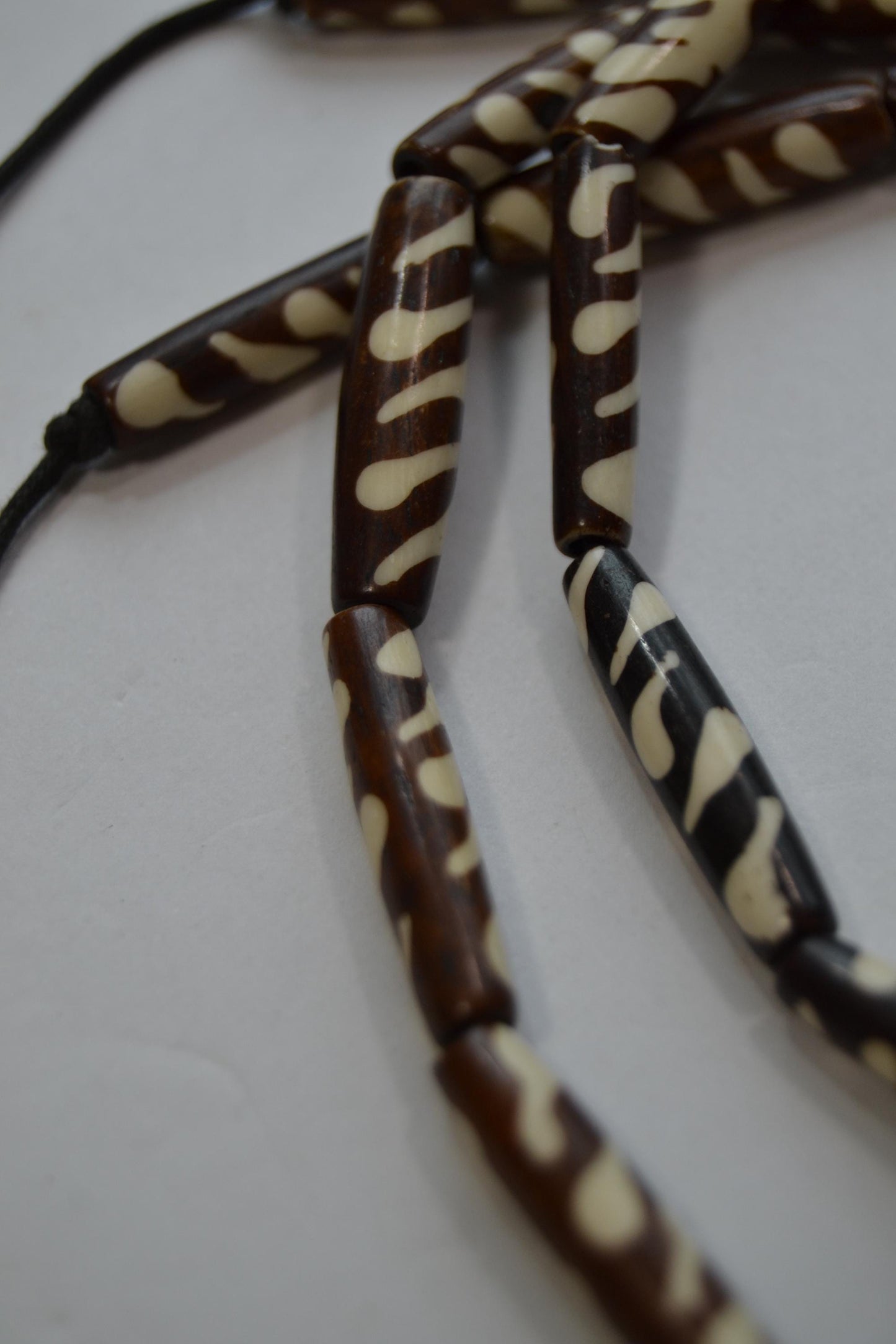 Batik tribal beads, 1" long, Black/brown and white
