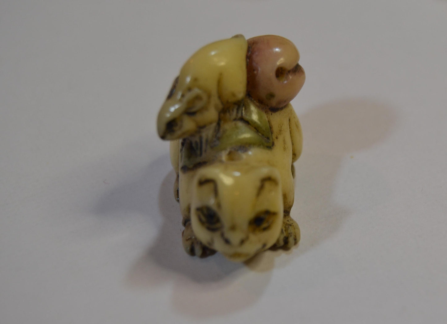 Hand Carved Tagua Nut Netsuke Dragon Hatchlings, Monkeys and cats
