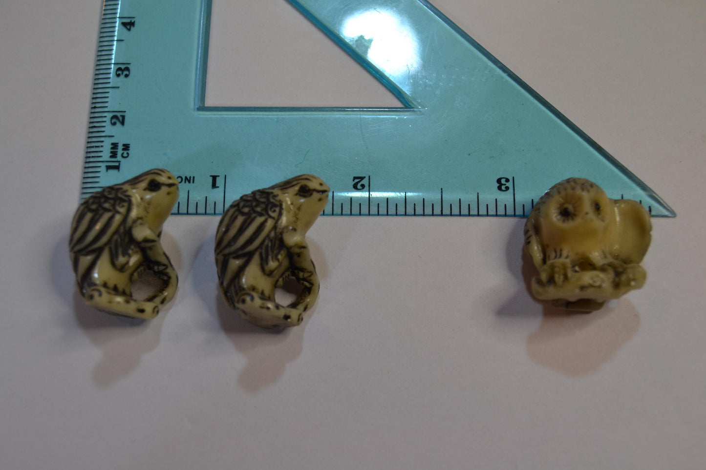 Netsuke hand-carved tagua nut beads, Bats and birds