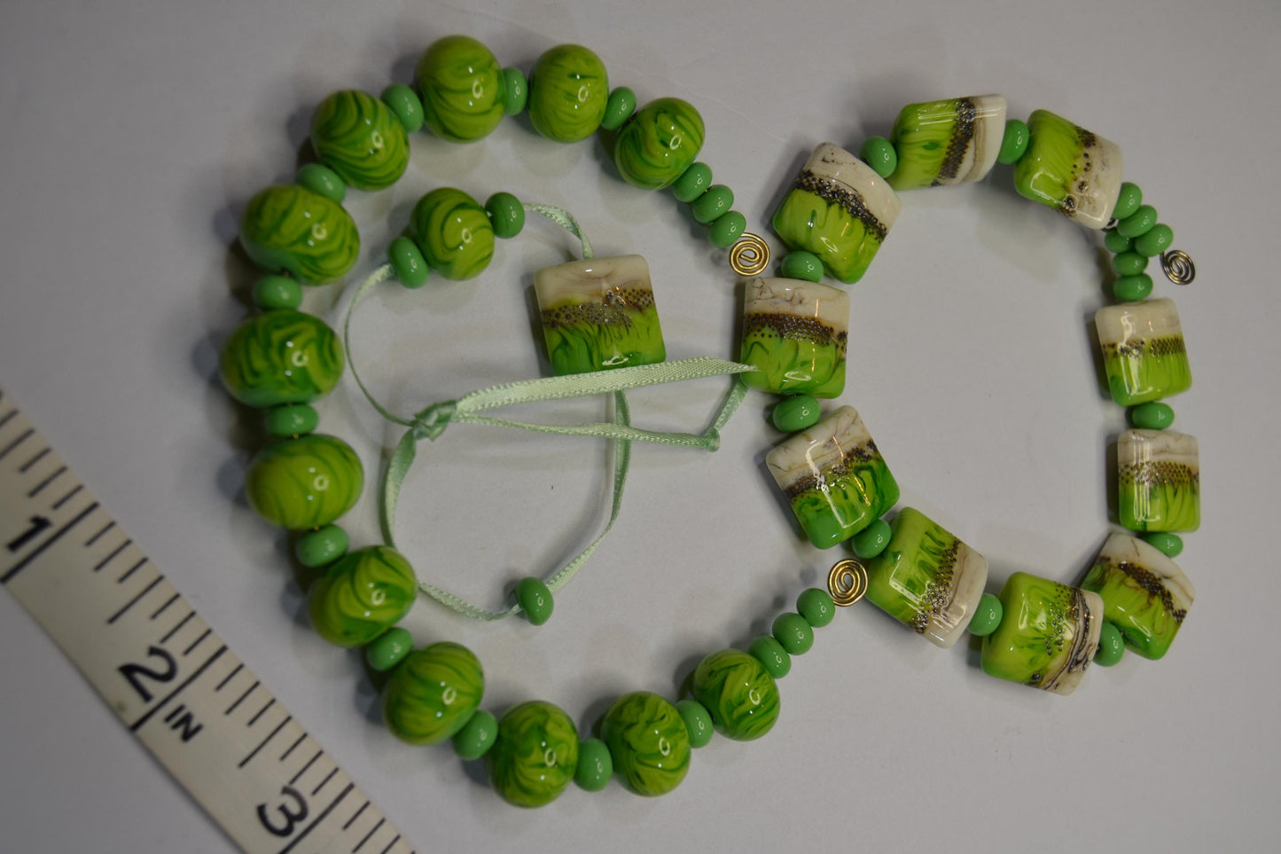 Lampworked Glass Bead Sets in Greens