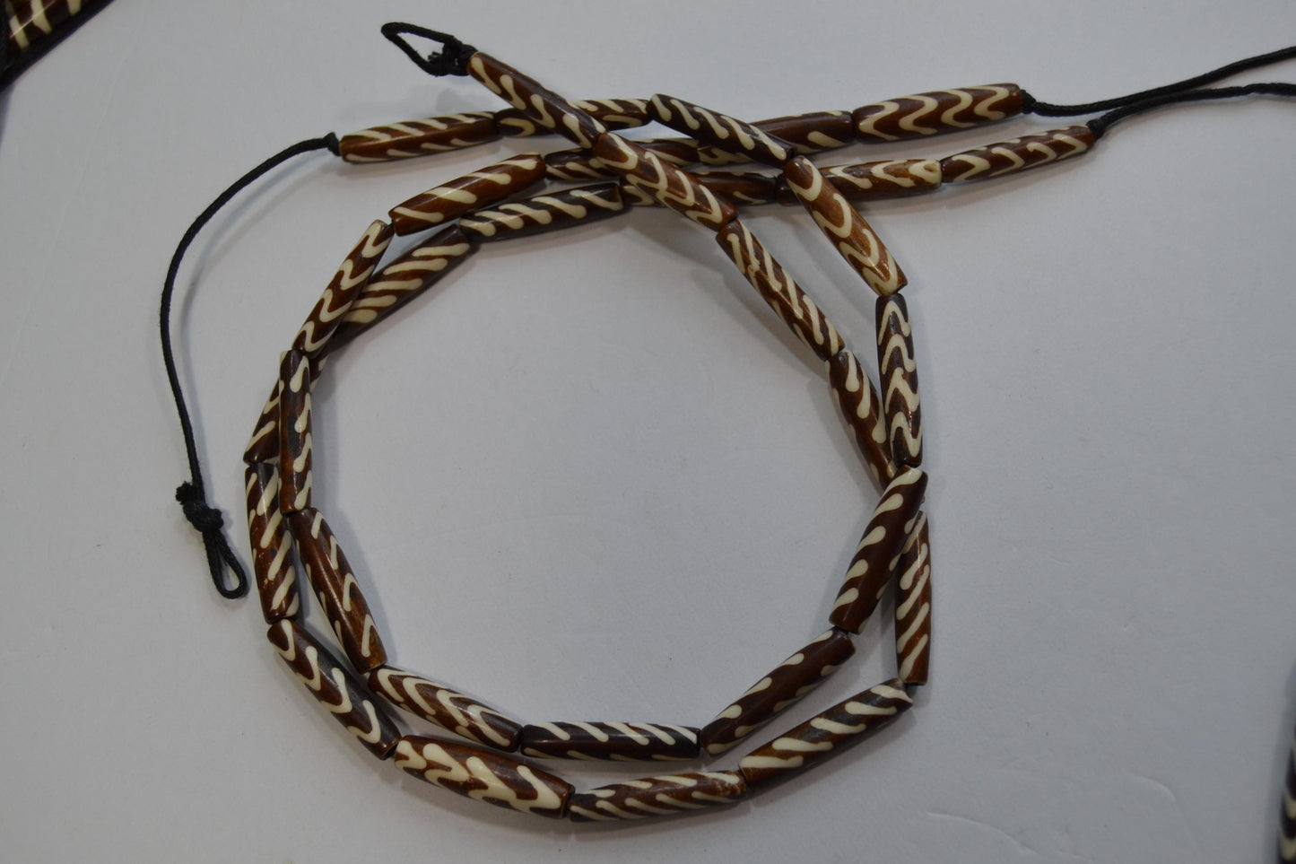 Batik tribal beads, 1" long, Black/brown and white