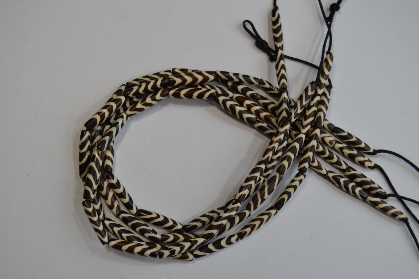 Batik tribal beads, 1" long, Black/brown and white