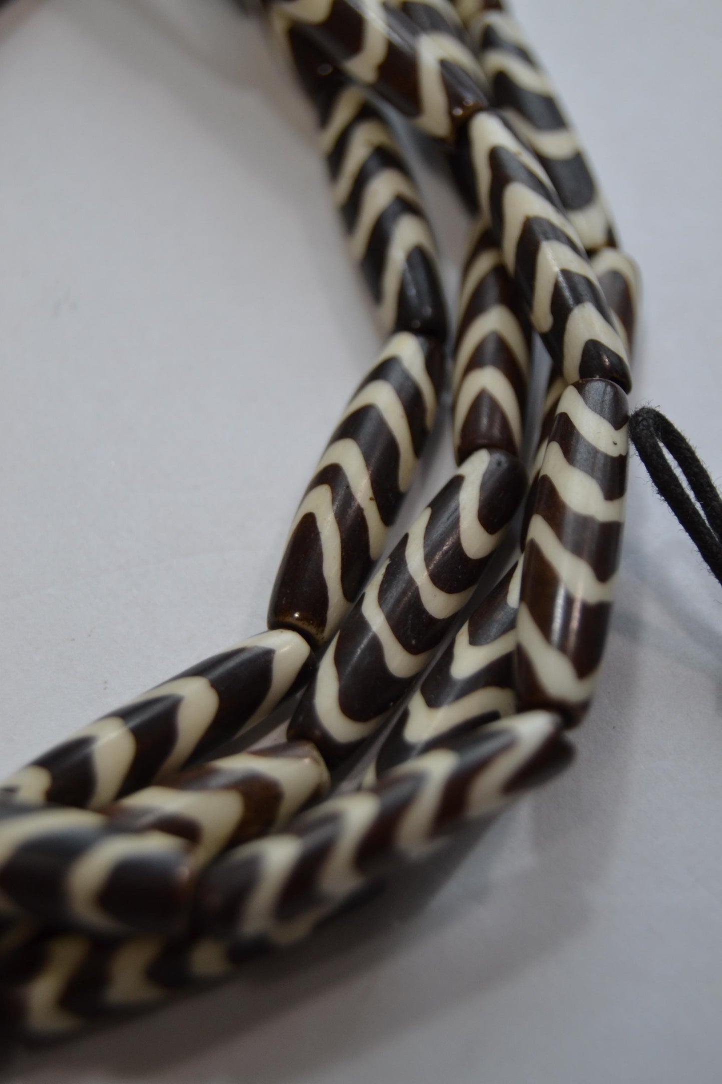 Batik tribal beads, 1" long, Black/brown and white