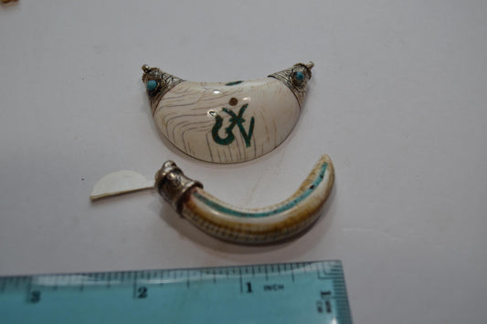 Tibetan Conch Shell Pendants with Turquoise Inlay