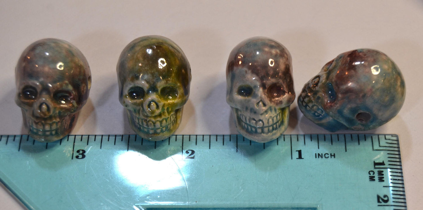 Peruvian Skull bead, glazed sold in pairs