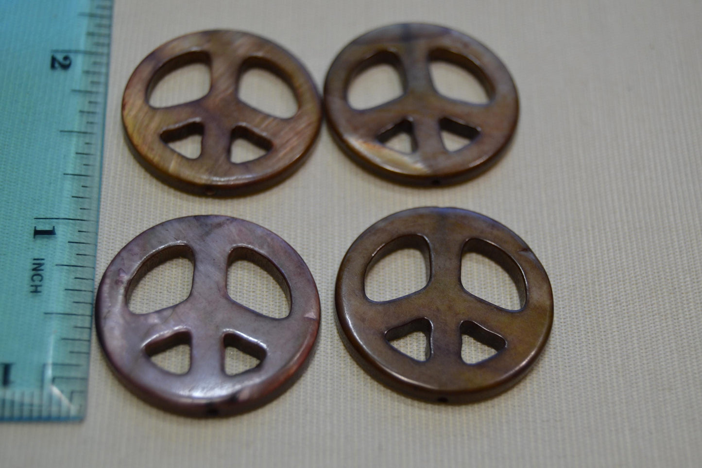 Shell  Peace sign beads, lot of four