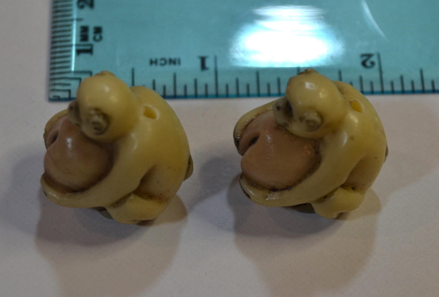 Hand Carved Tagua Nut Netsuke Dragon Hatchlings, Monkeys and cats