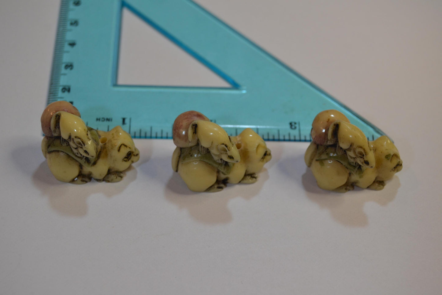 Hand Carved Tagua Nut Netsuke Dragon Hatchlings, Monkeys and cats