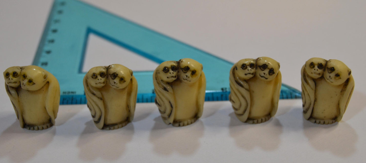 Netsuke hand-carved tagua nut beads, Bats and birds