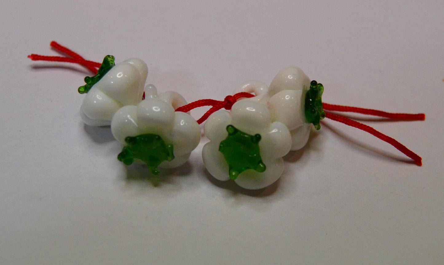 Glass food beads, Garlic, cherries, and strawberries