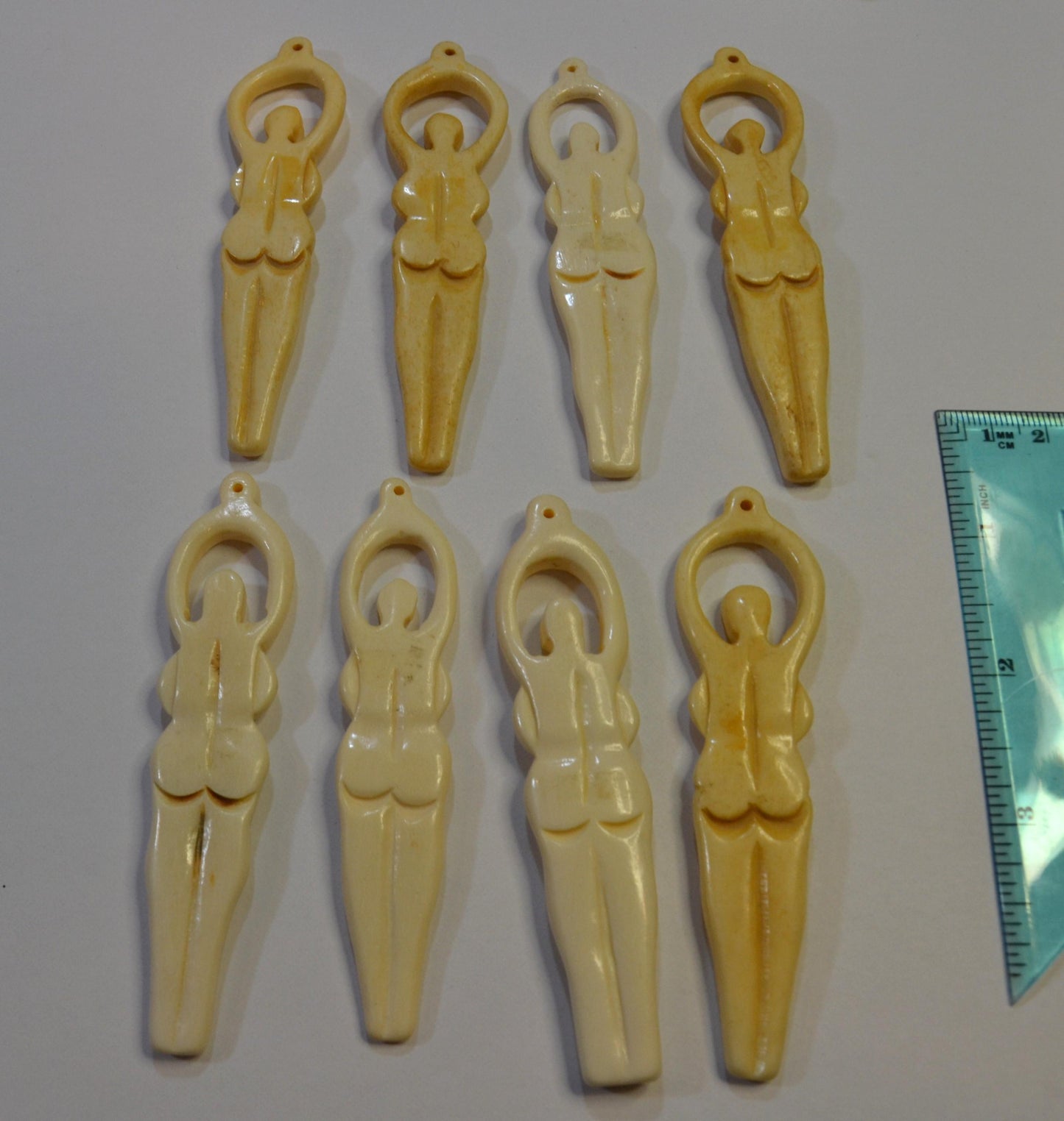 Carved Bone Goddess,  double sided 4" long