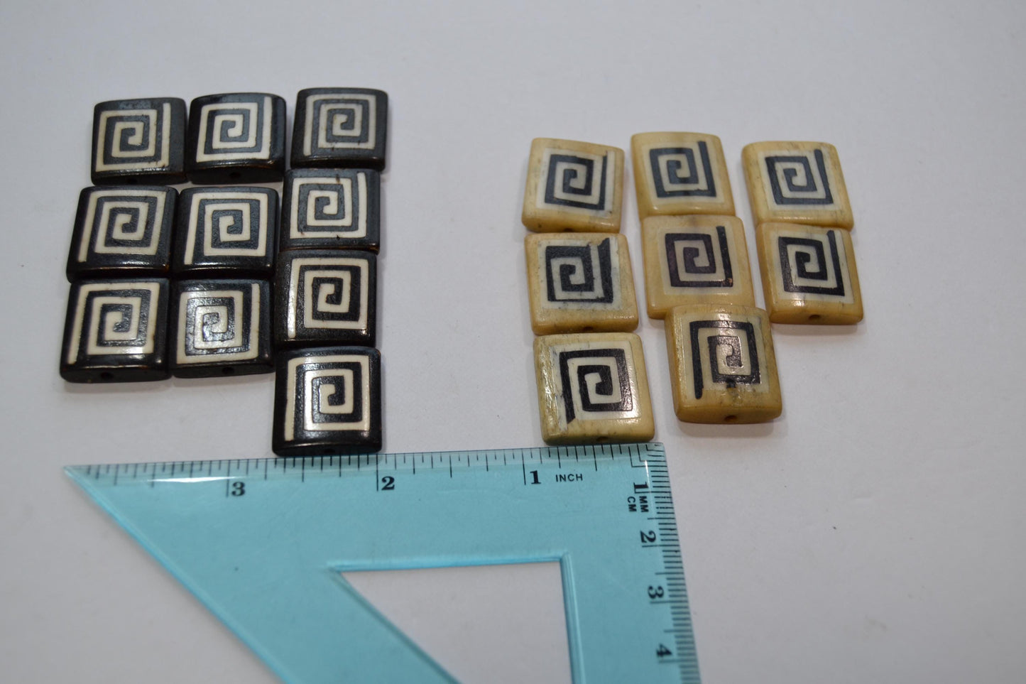 Black and White Spiral-Patterned Bone Beads