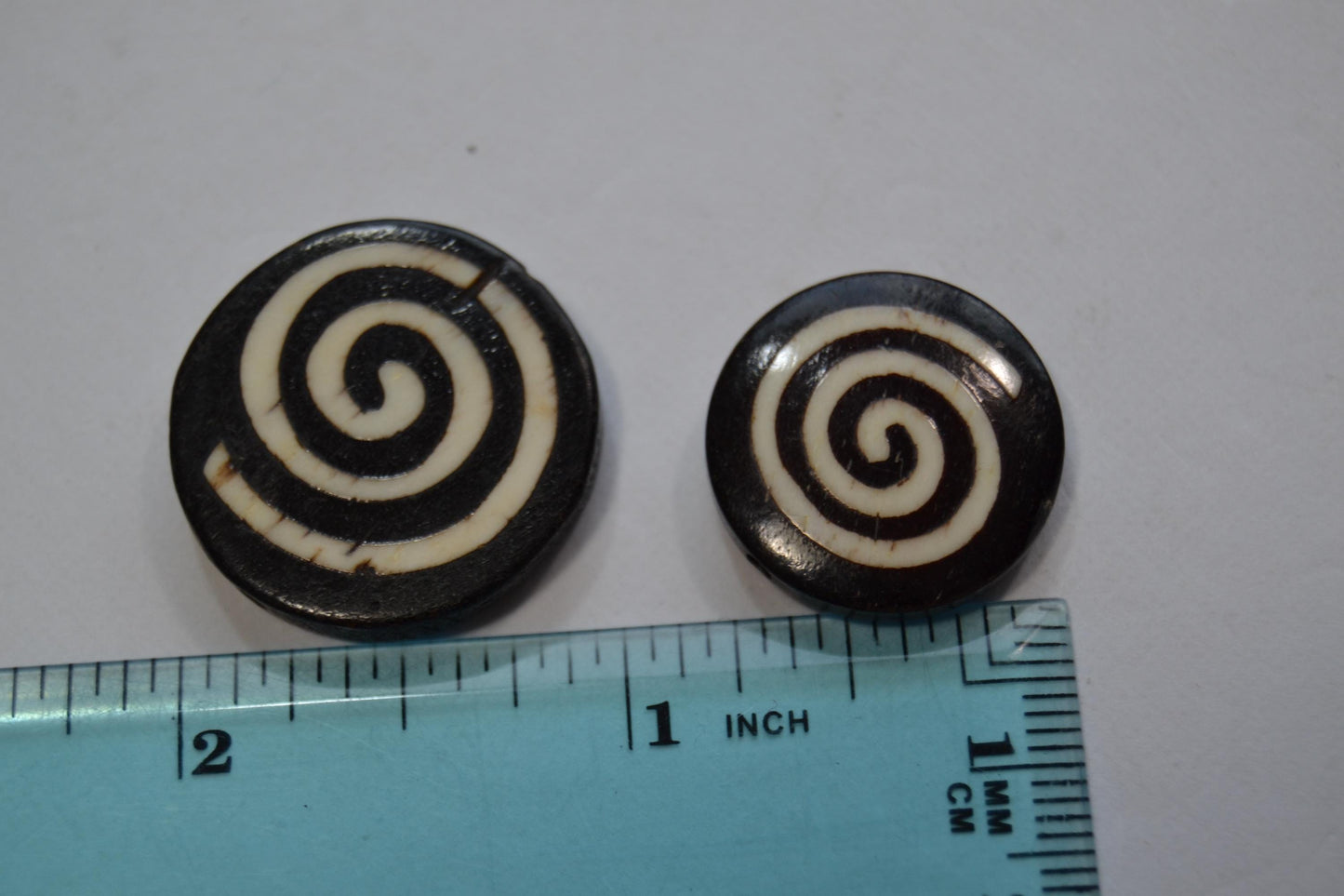 Black and White Spiral-Patterned Bone Beads