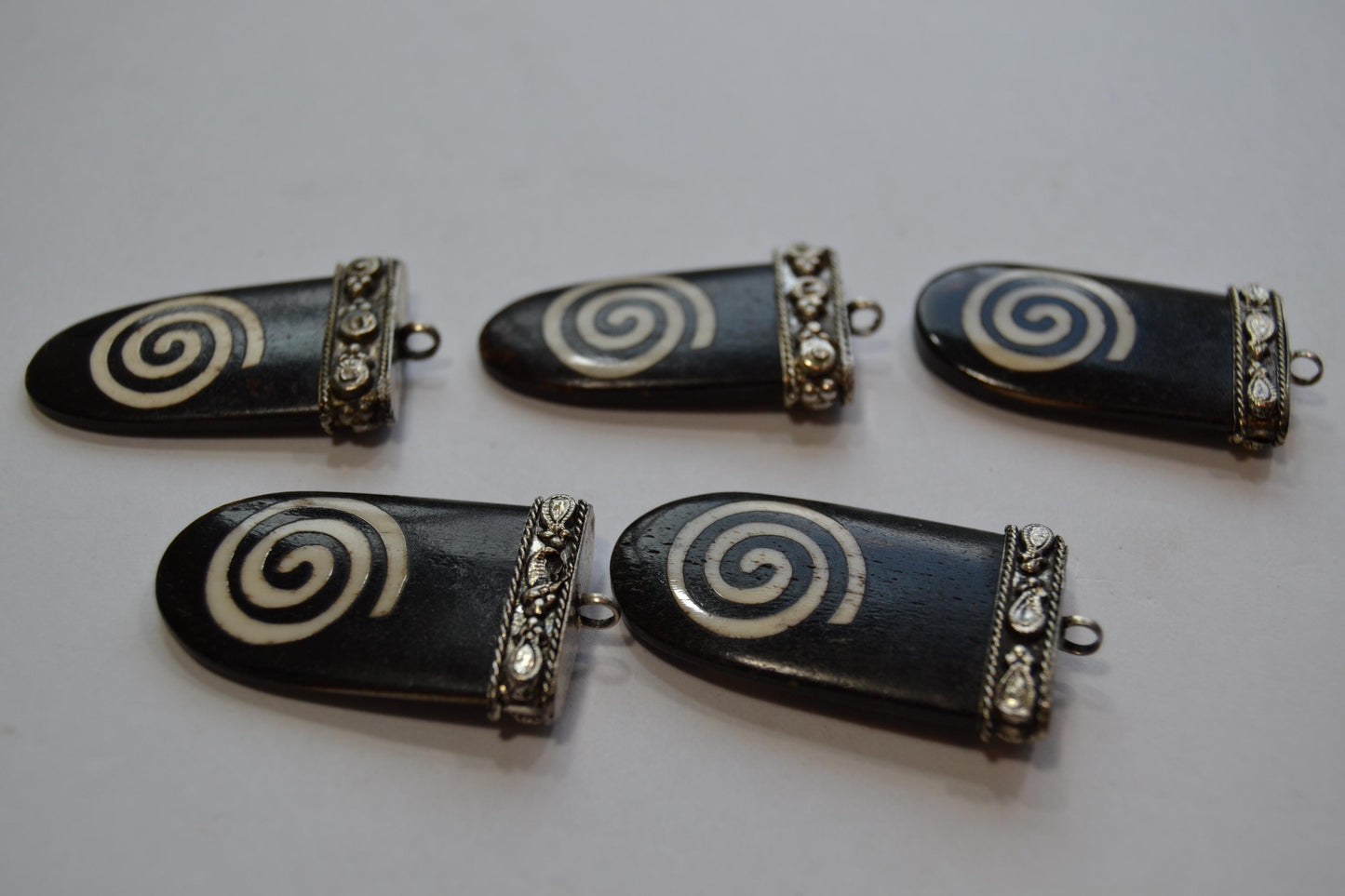 Black and White Spiral-Patterned Bone Beads