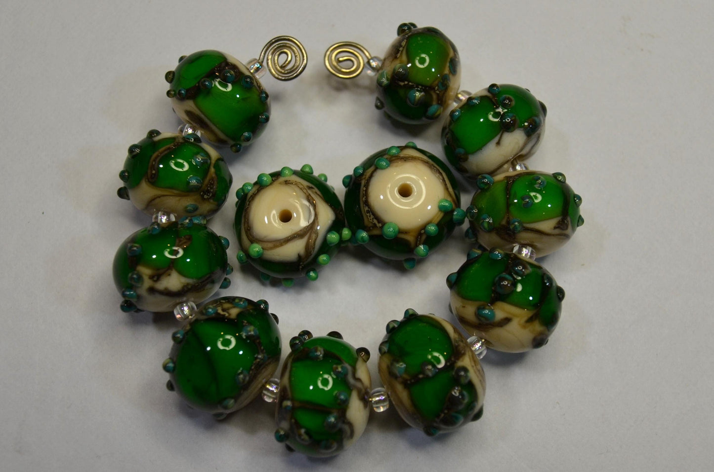 Lampworked Glass Bead Sets in Greens