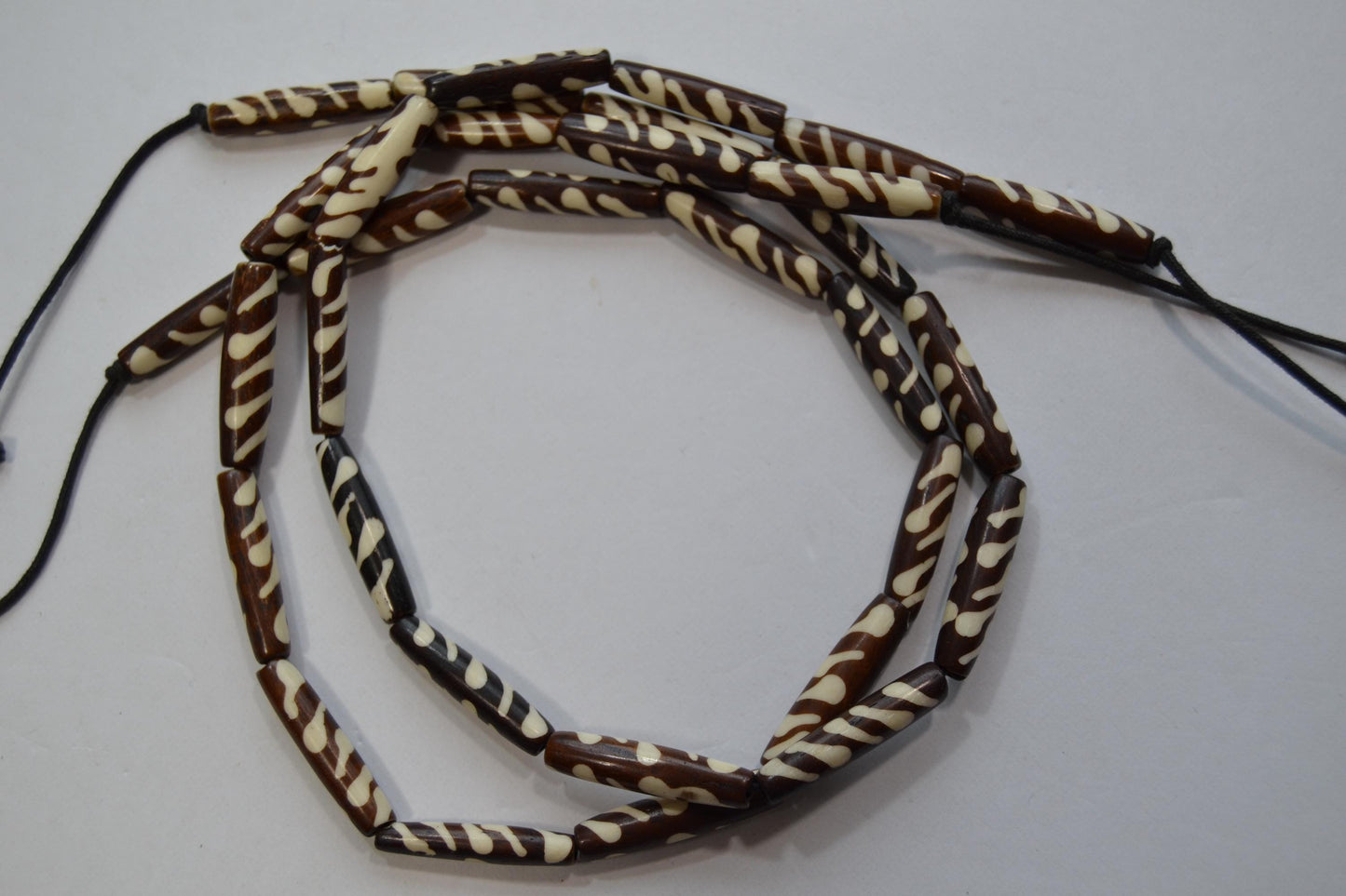 Batik tribal beads, 1" long, Black/brown and white