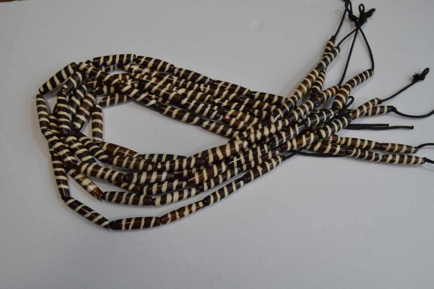 Batik tribal beads, 1" long, Black/brown and white