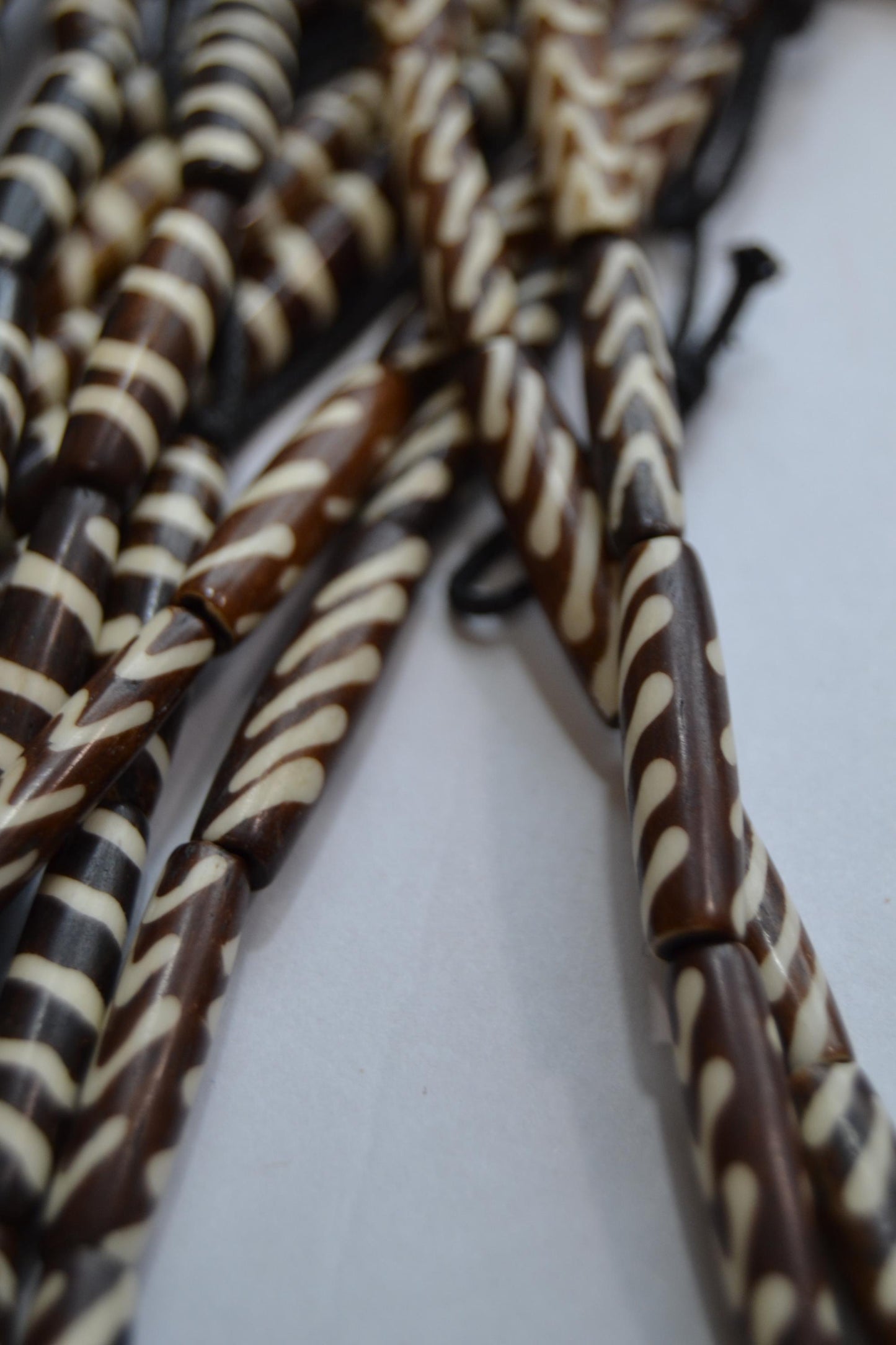 Batik tribal beads, 1" long, Black/brown and white