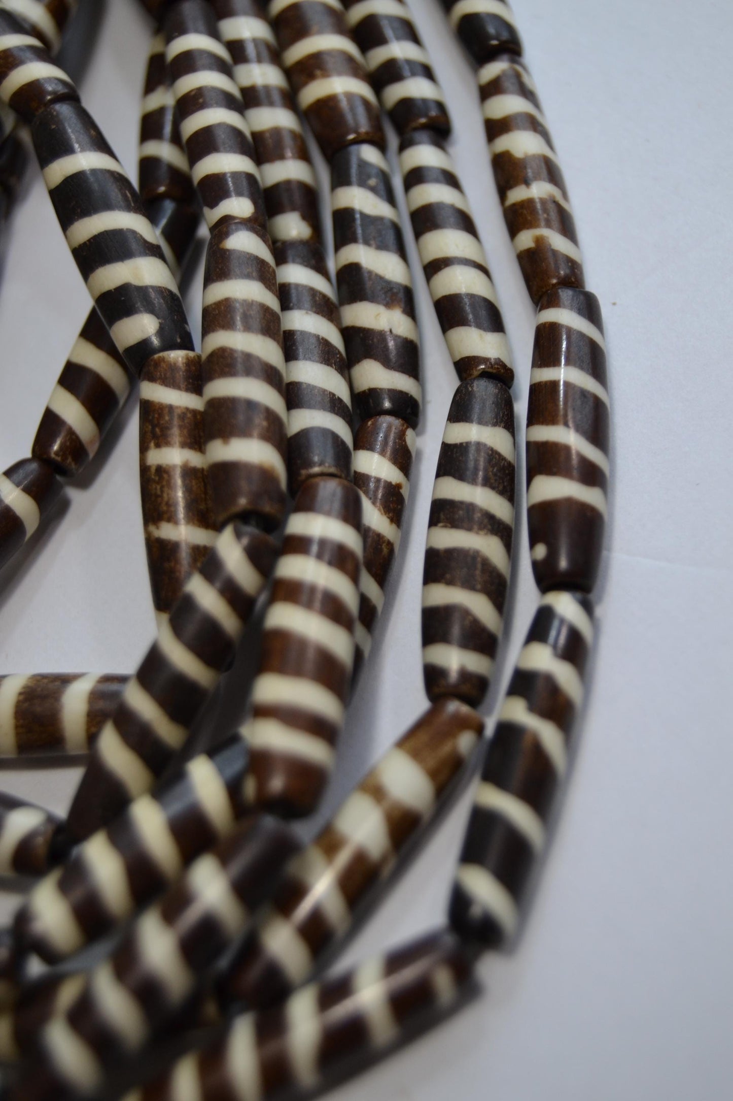 Batik tribal beads, 1" long, Black/brown and white