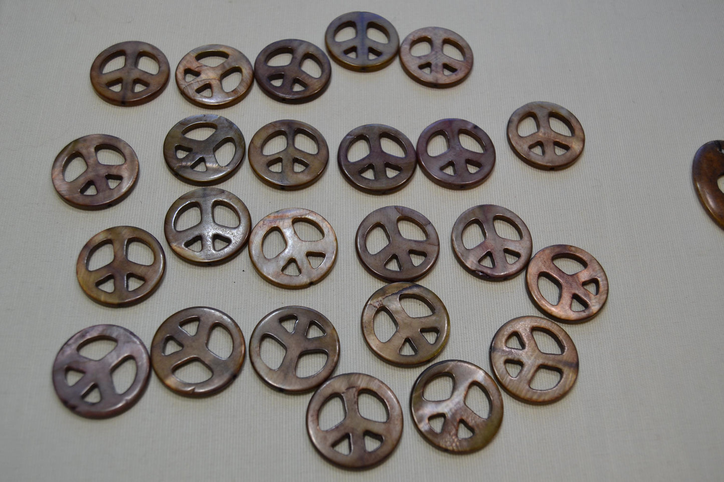 Shell  Peace sign beads, lot of four