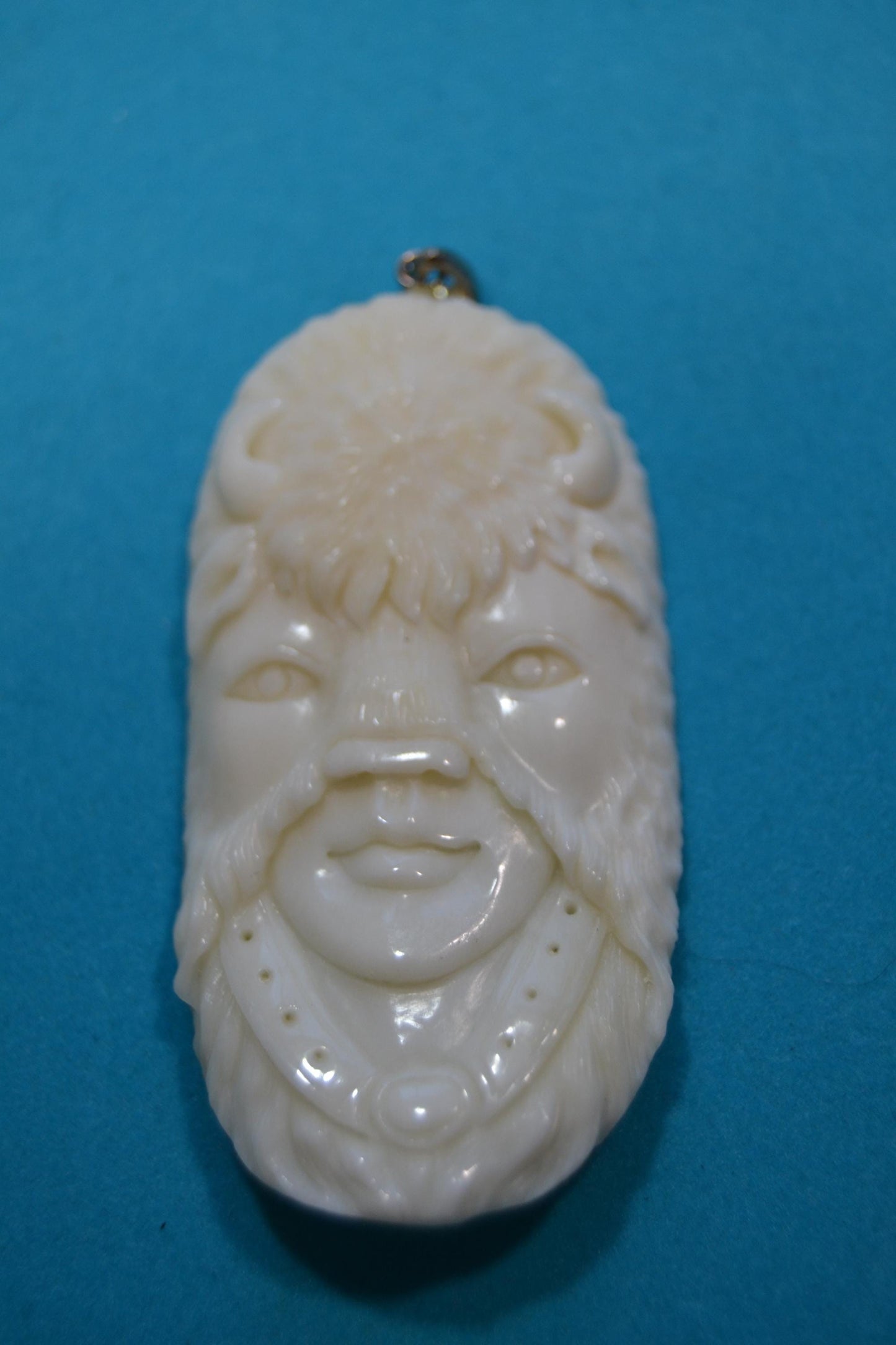 Carved bone pendants Wolf, buffalo shaman, woman w/dear,