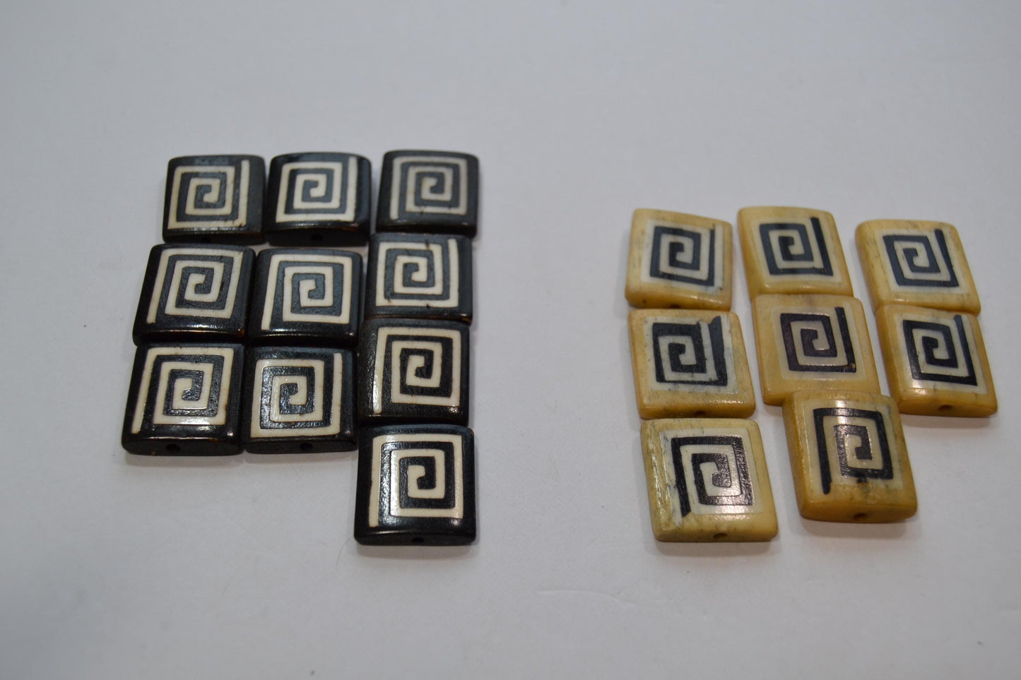 Black and White Spiral-Patterned Bone Beads