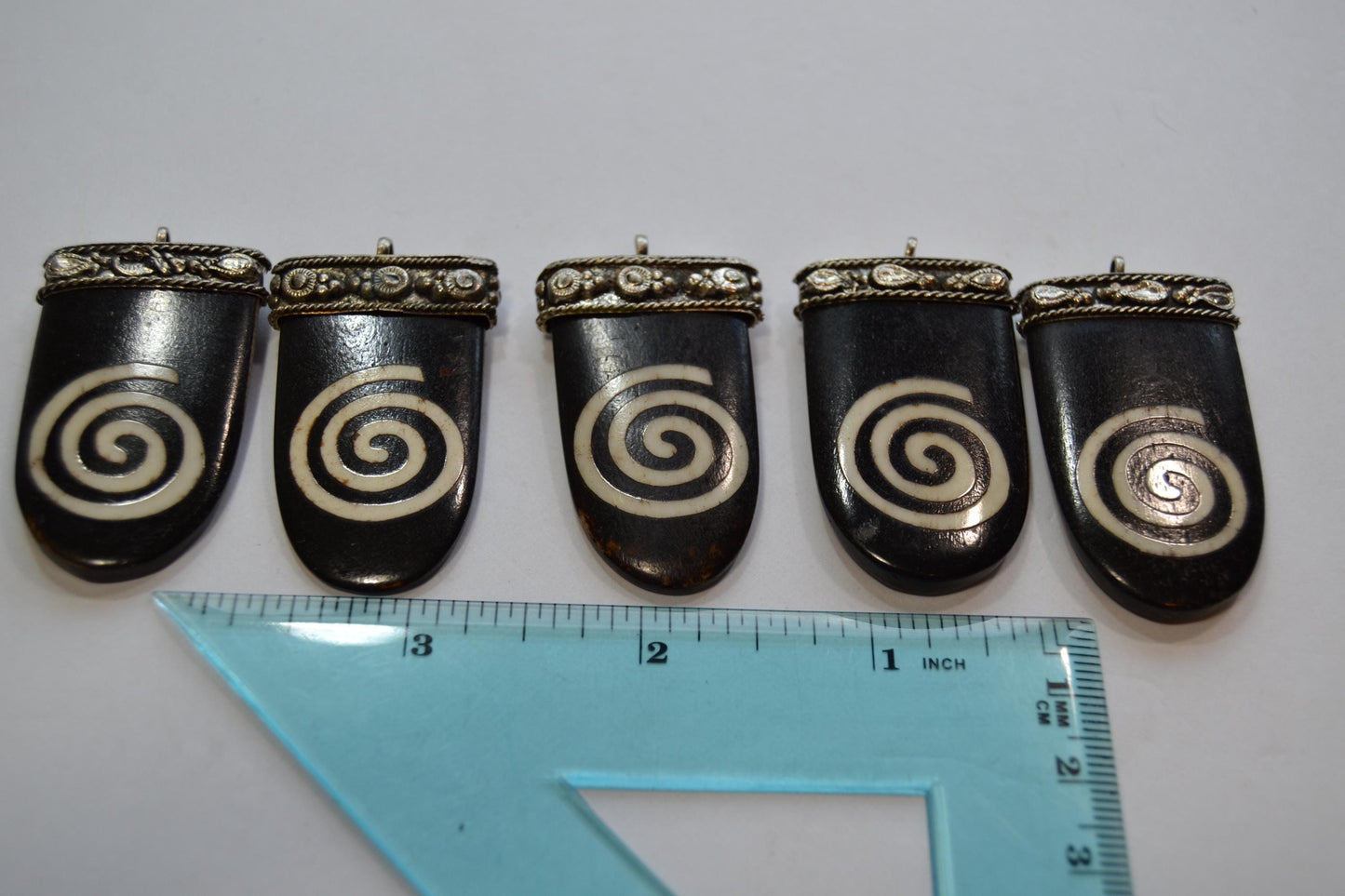 Black and White Spiral-Patterned Bone Beads