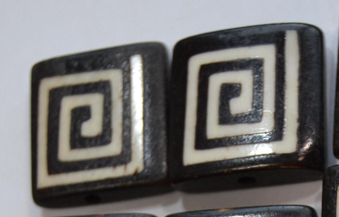 Black and White Spiral-Patterned Bone Beads