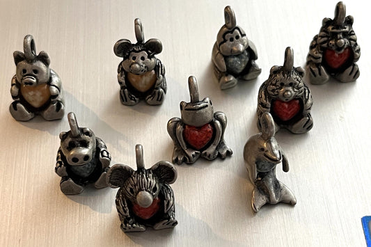 Pewter Animal Charms with heart inlay, 12mm wide