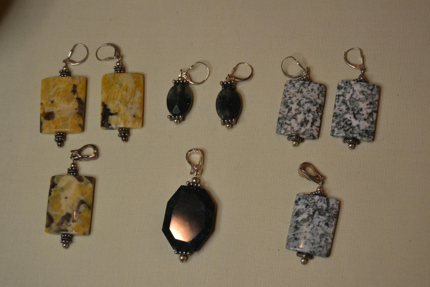 Agate Earring, clip on pendant sets