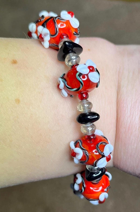 Cherry Blossom lampwork bracelet
