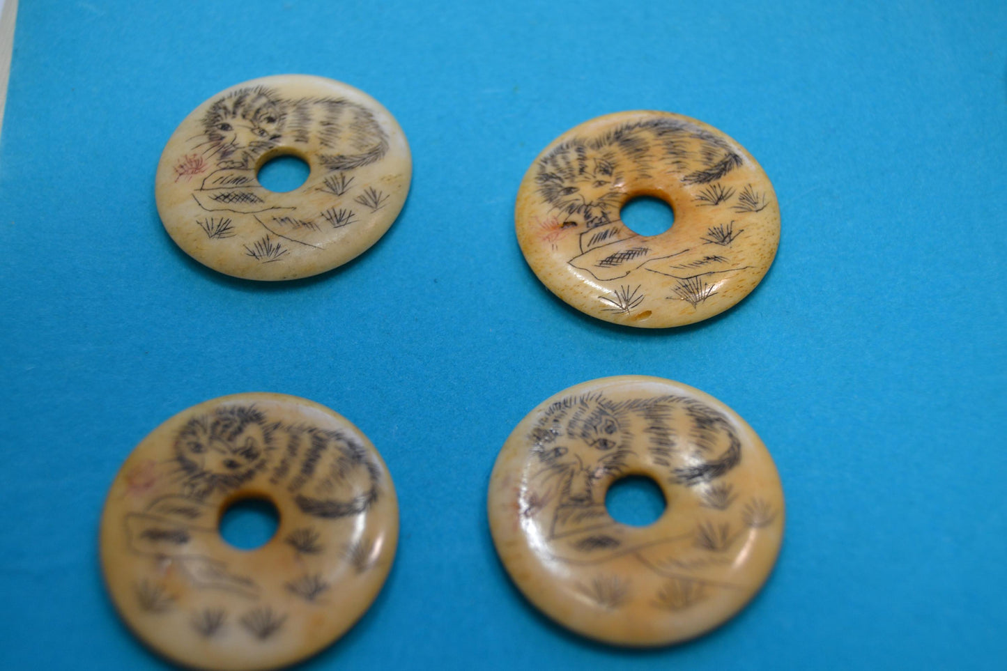 Circular Disc with Scrimshaw Cat Carving