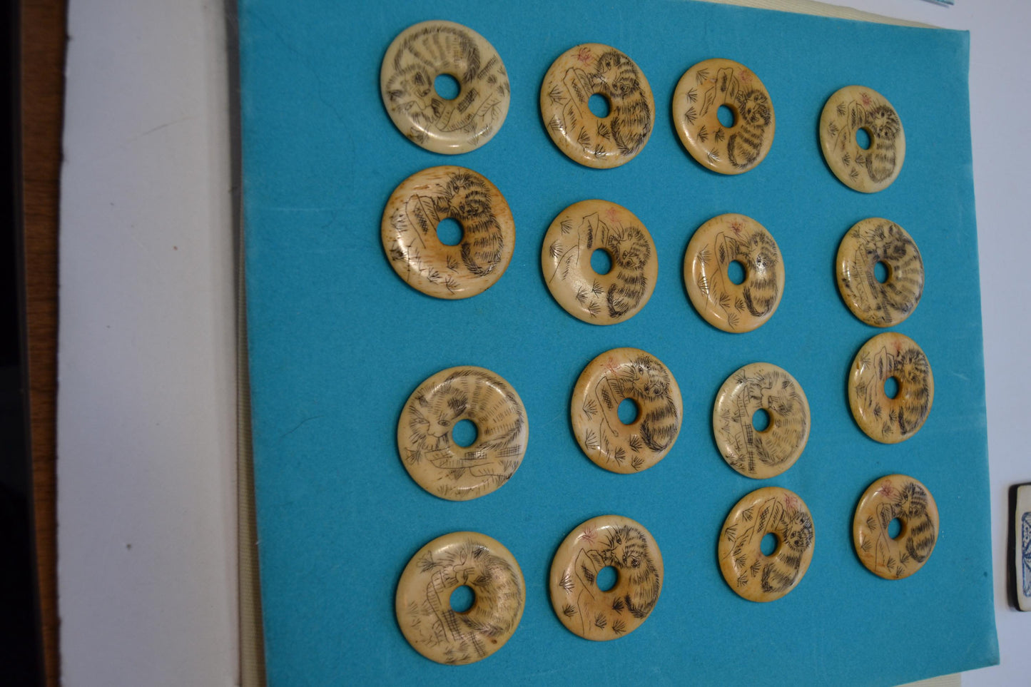 Circular Disc with Scrimshaw Cat Carving