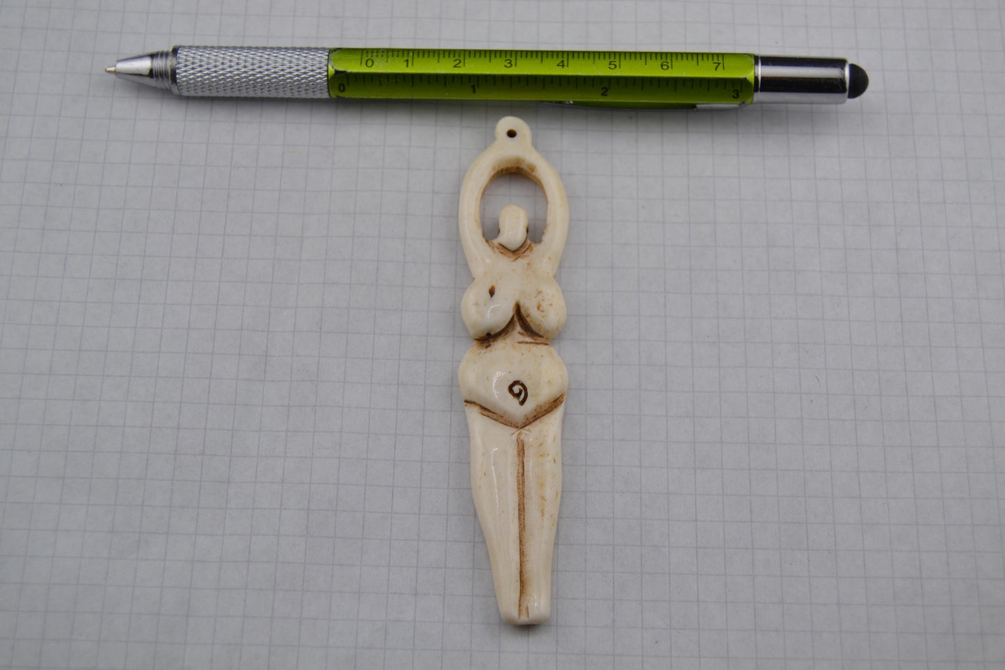 Bone goddess, deity and luck carved bone pendants